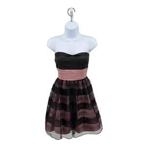 Trixxi Pink/Black Short Sequin Sparkle Dress Juniors 7 Lace Short Strapless Zip